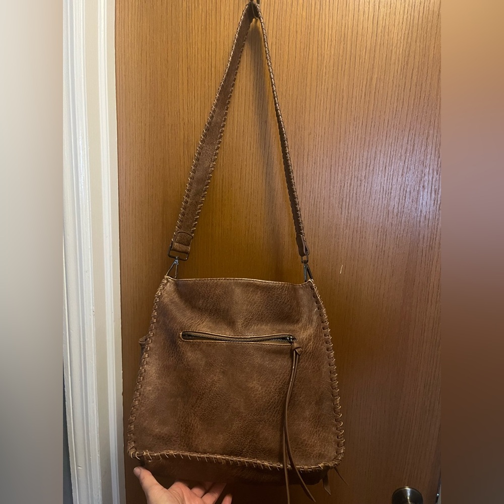 Antik Kraft Brown Faux Leather Crossbody Bag Purse Braided Strap Zipper Closure